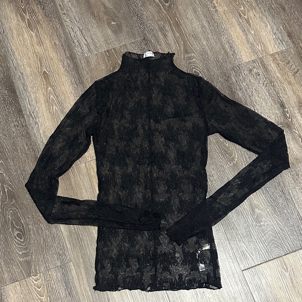 Free People Intimately Black Lace Mock Neck Top